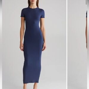 Good American Rib Jersey Maxi T-Shirt Dress Navy